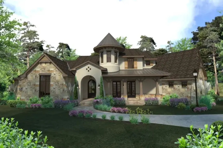 French Country house plans 61-125 - front exterior, 3,230 sq ft, 3 bed, 3 bath house plans | Monster House Plans
