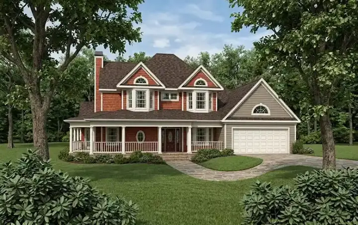Country house plans 61-134 - front exterior, 1,761 sq ft, 3 bed, 2 bath house plans | Monster House Plans