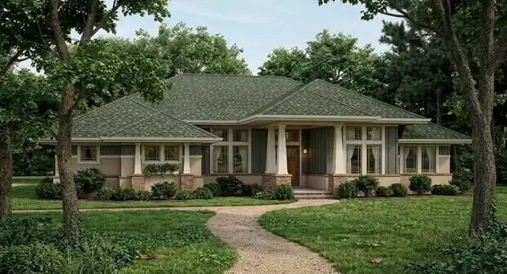 Contemporary house plans 61-137 - front exterior, 1,830 sq ft, 3 bed, 2 bath house plans | Monster House Plans