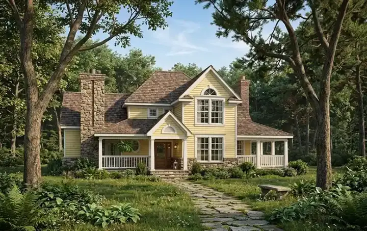 Farmhouse house plans 61-146 - front exterior, 1,972 sq ft, 3 bed, 2 bath house plans | Monster House Plans