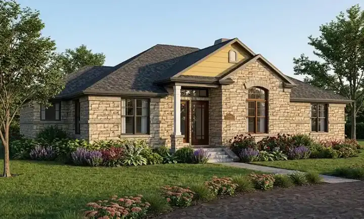 Traditional house plans 61-152 - front exterior, 2,025 sq ft, 4 bed, 2 bath house plans | Monster House Plans