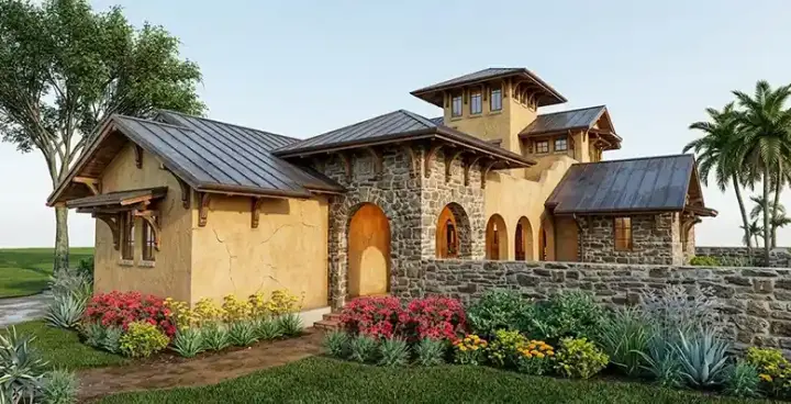 Tuscan house plans 61-172 - front exterior, 2,918 sq ft, 3 bed, 3 bath house plans | Monster House Plans