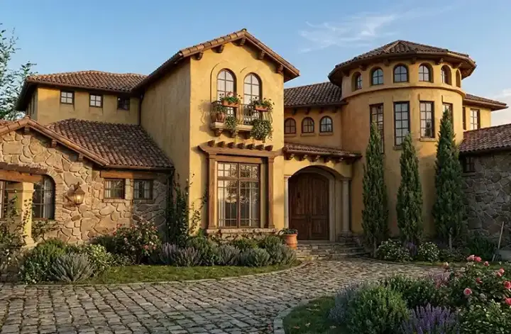 Mediterranean house plans 61-186 - front exterior, 5,202 sq ft, 5 bed, 6 bath house plans | Monster House Plans