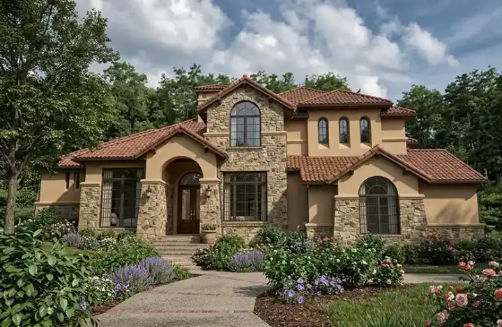 Tuscan house plans 61-188 - front exterior, 5,407 sq ft, 5 bed, 6 bath house plans | Monster House Plans