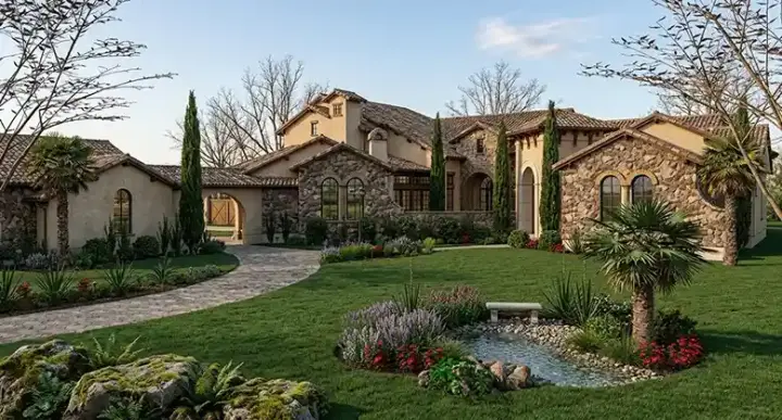 Mediterranean house plans 61-190 - front exterior, 8,205 sq ft, 6 bed, 7 bath house plans | Monster House Plans
