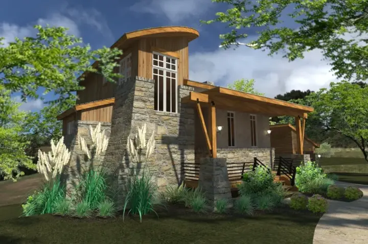 Modern house plans 61-195 - front exterior, 985 sq ft, 2 bed, 2 bath house plans | Monster House Plans