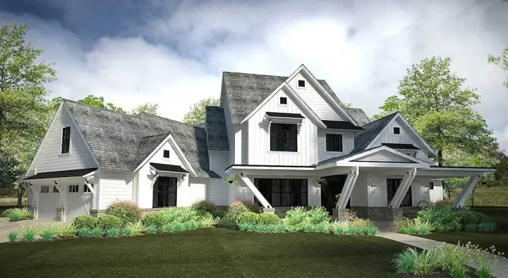 Modern Farmhouse house plans 61-197 - front exterior, 4,839 sq ft, 4 bed, 4 bath house plans | Monster House Plans