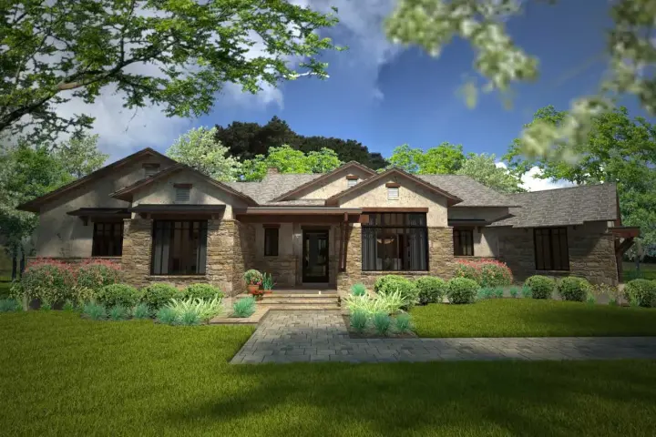 Modern house plans 61-199 - front exterior, 2,352 sq ft, 3 bed, 3 bath house plans | Monster House Plans