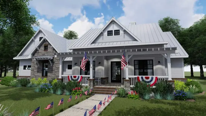 Modern Farmhouse house plans 61-205 - front exterior, 2,270 sq ft, 3 bed, 2 bath house plans | Monster House Plans