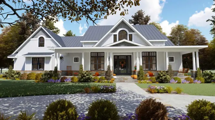 Modern Farmhouse house plans 61-206 - front exterior, 2,787 sq ft, 3 bed, 2 bath house plans | Monster House Plans