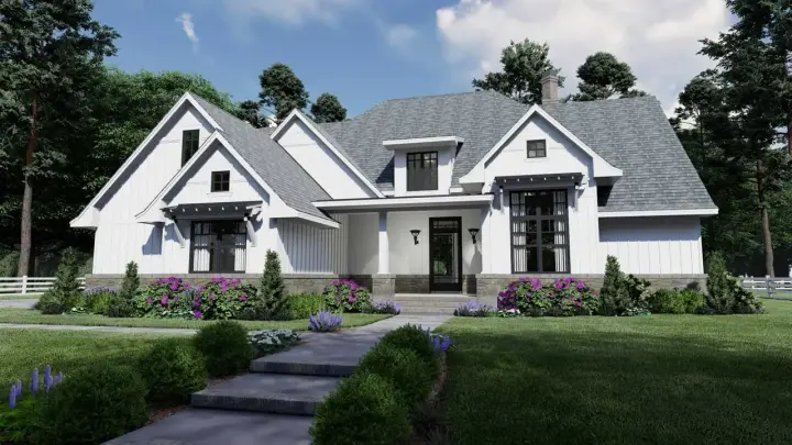 Modern Farmhouse house plans 61-207 - front exterior, 2,191 sq ft, 4 bed, 4 bath house plans | Monster House Plans