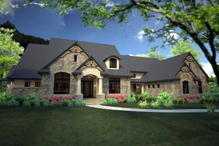 French Country house plans 61-208 - front exterior, 3,880 sq ft, 4 bed, 3 bath house plans | Monster House Plans