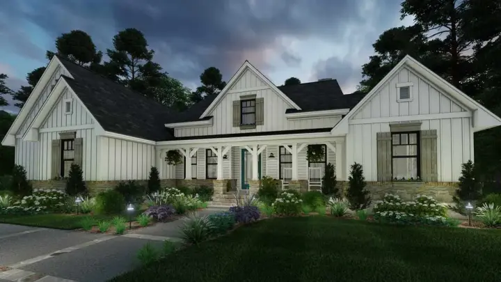 Modern Farmhouse house plans 61-213 - front exterior, 2,459 sq ft, 4 bed, 3 bath house plans | Monster House Plans