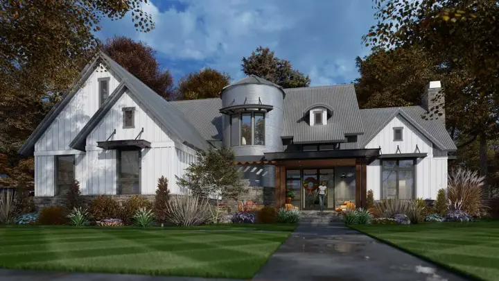 Modern Farmhouse house plans 61-218 - front exterior, 2,425 sq ft, 3 bed, 2 bath house plans | Monster House Plans