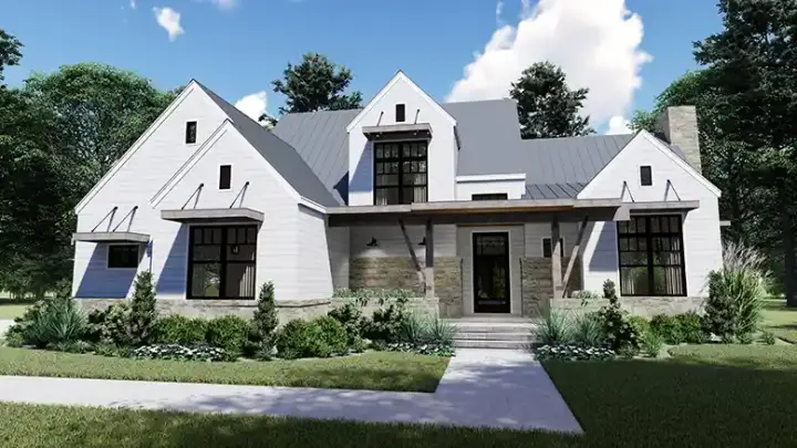 Modern Farmhouse house plans 61-220 - front exterior, 2,828 sq ft, 4 bed, 3 bath house plans | Monster House Plans