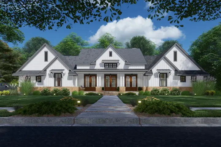 Modern Farmhouse house plans 61-222 - front exterior, 3,077 sq ft, 4 bed, 3 bath house plans | Monster House Plans
