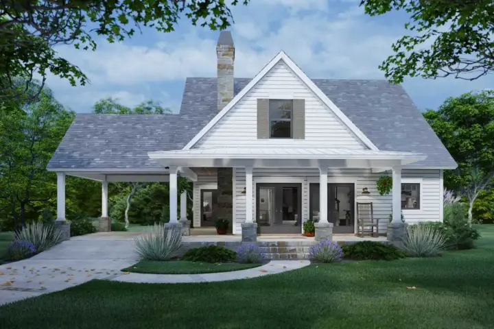 Modern Farmhouse house plans 61-224 - front exterior, 1,302 sq ft, 3 bed, 2 bath house plans | Monster House Plans