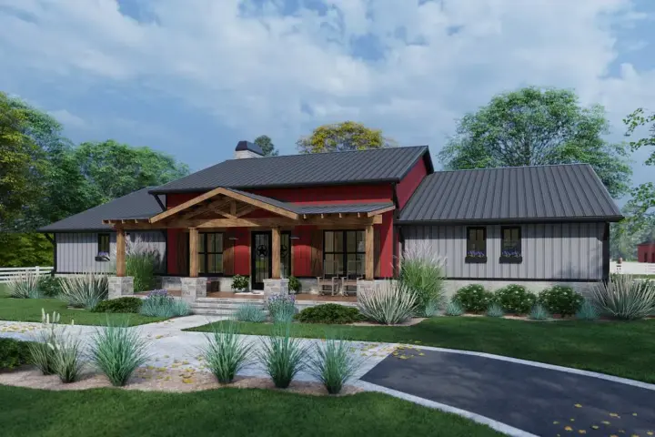 Barndominium house plans 61-225 - front exterior, 2,486 sq ft, 3 bed, 2 bath house plans | Monster House Plans