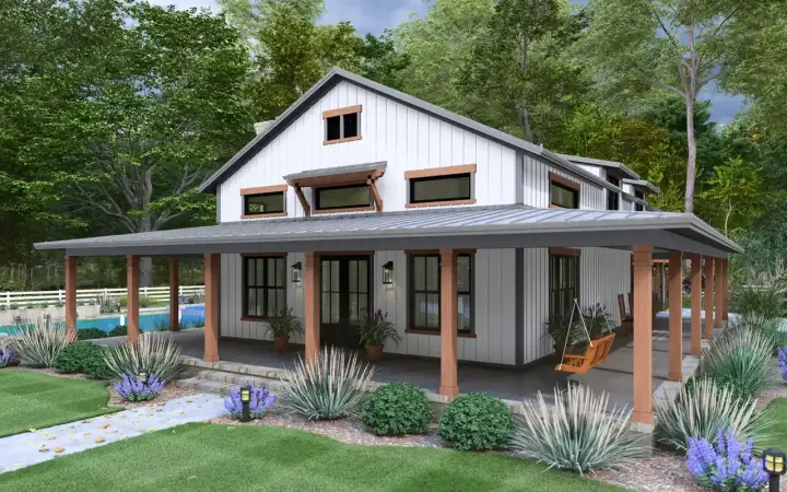 Barndominium house plans 61-233 - front exterior, 2,218 sq ft, 3 bed, 3 bath house plans | Monster House Plans