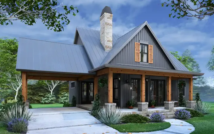Country house plans 61-240 - front exterior, 1,428 sq ft, 4 bed, 2 bath house plans | Monster House Plans