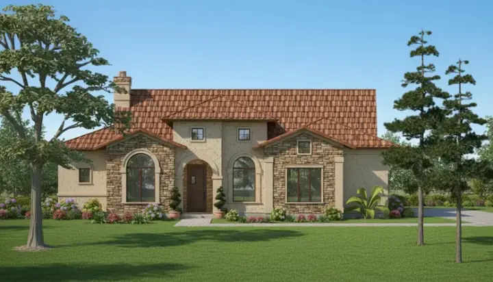 Mediterranean house plans 62-112 - front exterior, 2,540 sq ft, 3 bed, 3 bath house plans | Monster House Plans