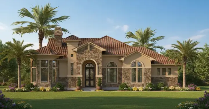 Mediterranean house plans 62-125 - front exterior, 2,771 sq ft, 3 bed, 3 bath house plans | Monster House Plans