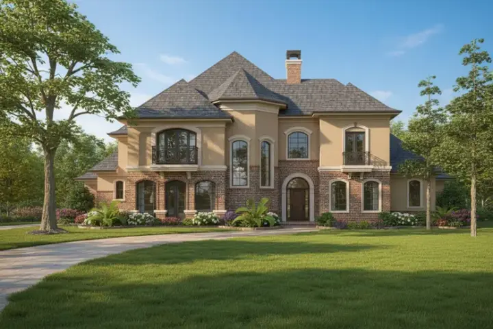 European house plans 62-152 - front exterior, 3,216 sq ft, 4 bed, 4 bath house plans | Monster House Plans