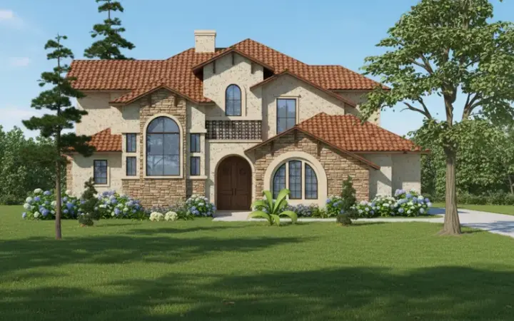 Spanish house plans 62-183 - front exterior, 3,442 sq ft, 3 bed, 3 bath house plans | Monster House Plans