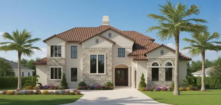 Tuscan house plans 62-184 - front exterior, 3,442 sq ft, 3 bed, 3 bath house plans | Monster House Plans