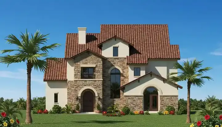 Tuscan house plans 62-194 - front exterior, 3,540 sq ft, 3 bed, 3 bath house plans | Monster House Plans