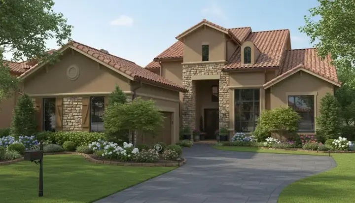 Tuscan house plans 62-200 - front exterior, 3,597 sq ft, 3 bed, 3 bath house plans | Monster House Plans