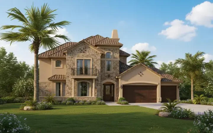 Spanish house plans 62-209 - front exterior, 3,632 sq ft, 4 bed, 3 bath house plans | Monster House Plans
