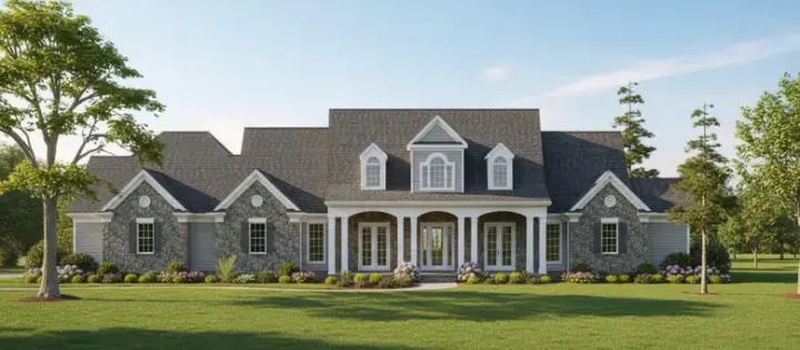 Country house plans 62-212 - front exterior, 3,647 sq ft, 4 bed, 3 bath house plans | Monster House Plans
