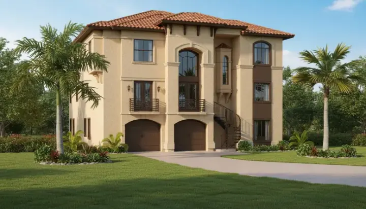 Mediterranean house plans 62-216 - front exterior, 3,661 sq ft, 3 bed, 4 bath house plans | Monster House Plans