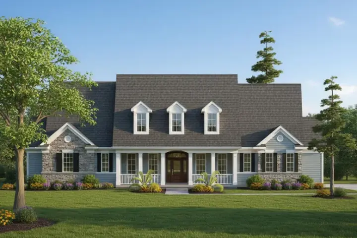 Country house plans 62-220 - front exterior, 3,676 sq ft, 4 bed, 3 bath house plans | Monster House Plans