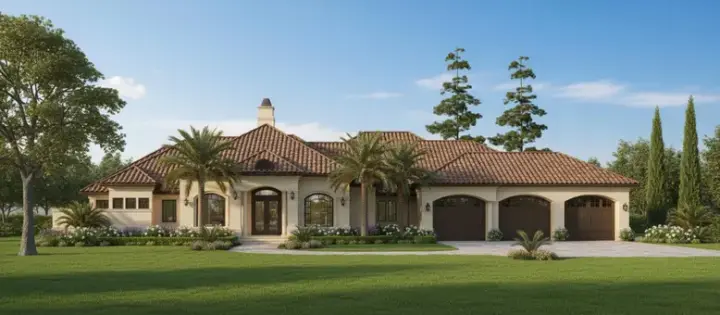 Mediterranean house plans 62-225 - front exterior, 3,696 sq ft, 3 bed, 4 bath house plans | Monster House Plans