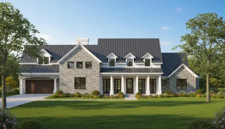 Country house plans 62-233 - front exterior, 3,764 sq ft, 4 bed, 4 bath house plans | Monster House Plans