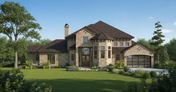 Tuscan house plans 62-237 - front exterior, 3,782 sq ft, 3 bed, 3 bath house plans | Monster House Plans