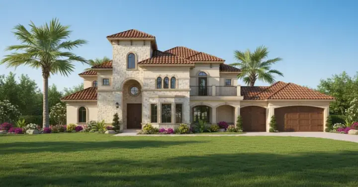 Mediterranean house plans 62-266 - front exterior, 3,955 sq ft, 3 bed, 3 bath house plans | Monster House Plans