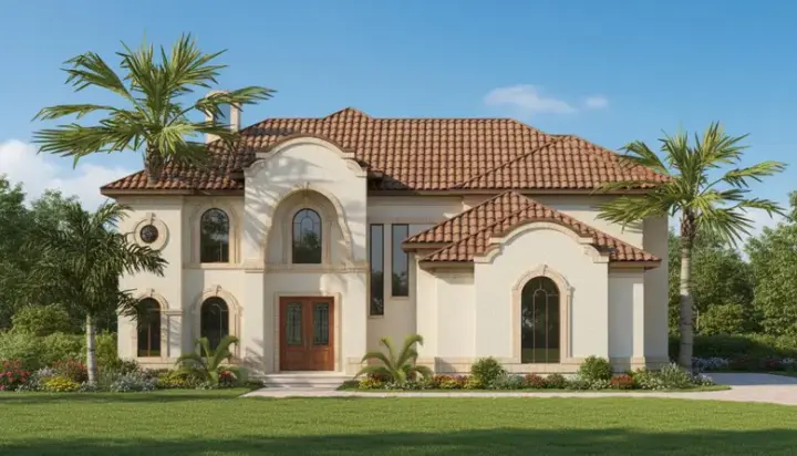 Italian house plans 62-278 - front exterior, 4,042 sq ft, 5 bed, 4 bath house plans | Monster House Plans