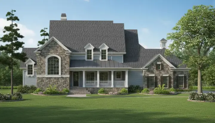 Farmhouse house plans 62-282 - front exterior, 4,076 sq ft, 4 bed, 4 bath house plans | Monster House Plans