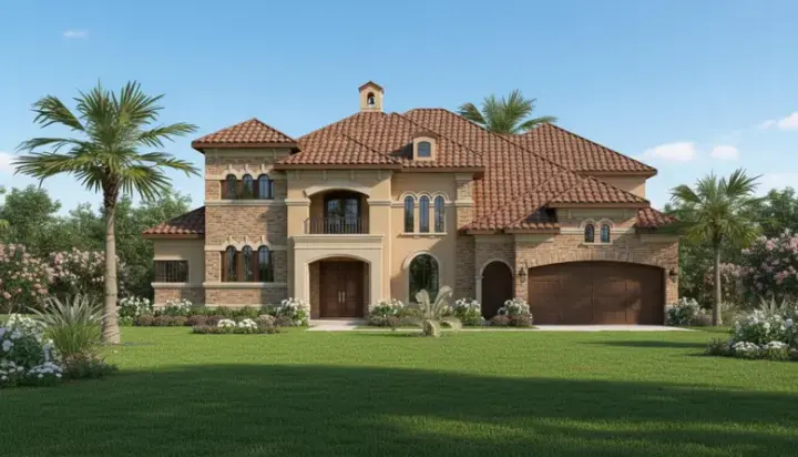 Mediterranean house plans 62-298 - front exterior, 4,163 sq ft, 4 bed, 4 bath house plans | Monster House Plans