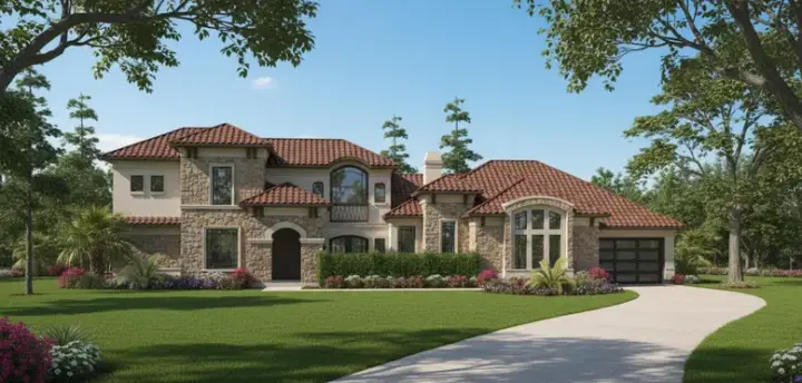 Mediterranean house plans 62-299 - front exterior, 4,174 sq ft, 4 bed, 3 bath house plans | Monster House Plans
