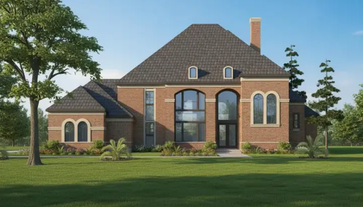 European house plans 62-308 - front exterior, 4,235 sq ft, 4 bed, 4 bath house plans | Monster House Plans