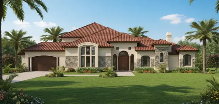 Sunbelt house plans 62-311 - front exterior, 4,250 sq ft, 4 bed, 4 bath house plans | Monster House Plans
