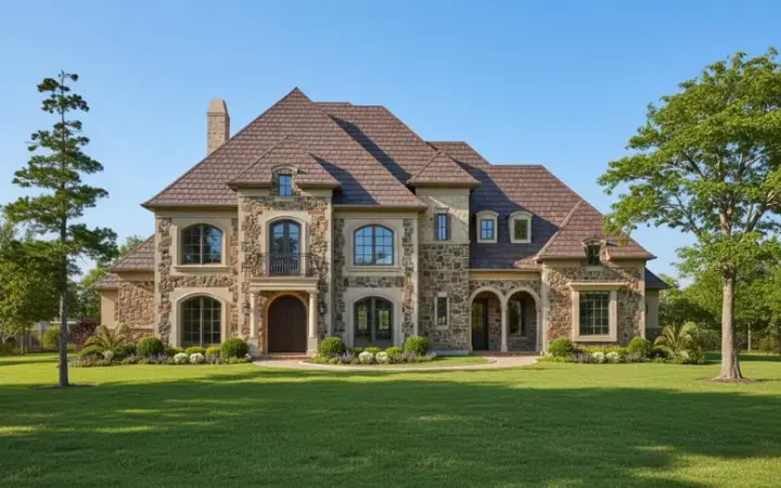 European house plans 62-314 - front exterior, 4,295 sq ft, 4 bed, 4 bath house plans | Monster House Plans