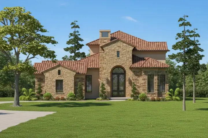 Spanish house plans 62-331 - front exterior, 4,383 sq ft, 3 bed, 3 bath house plans | Monster House Plans