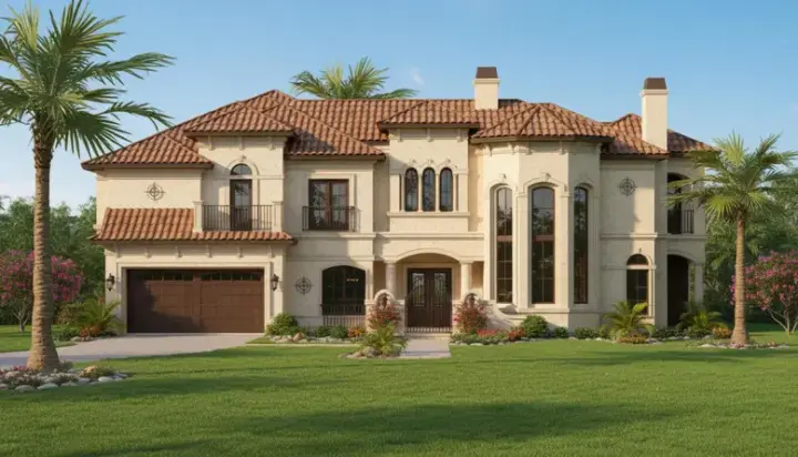 Mediterranean house plans 62-350 - front exterior, 4,507 sq ft, 4 bed, 3 bath house plans | Monster House Plans