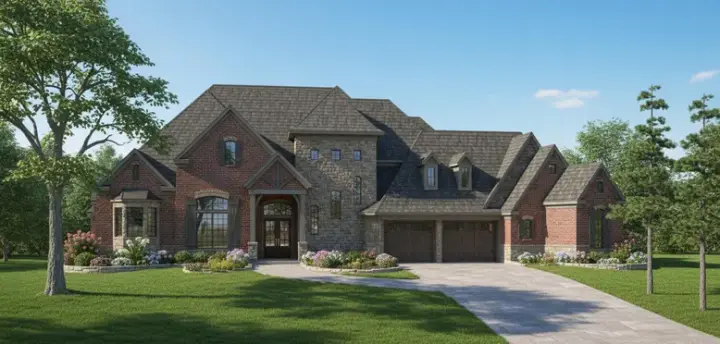 French Country house plans 62-352 - front exterior, 4,515 sq ft, 4 bed, 3 bath house plans | Monster House Plans