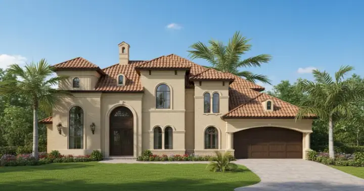 Mediterranean house plans 62-354 - front exterior, 4,519 sq ft, 4 bed, 4 bath house plans | Monster House Plans